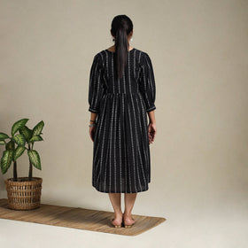 Black Flared Cotton Jacquard Dress