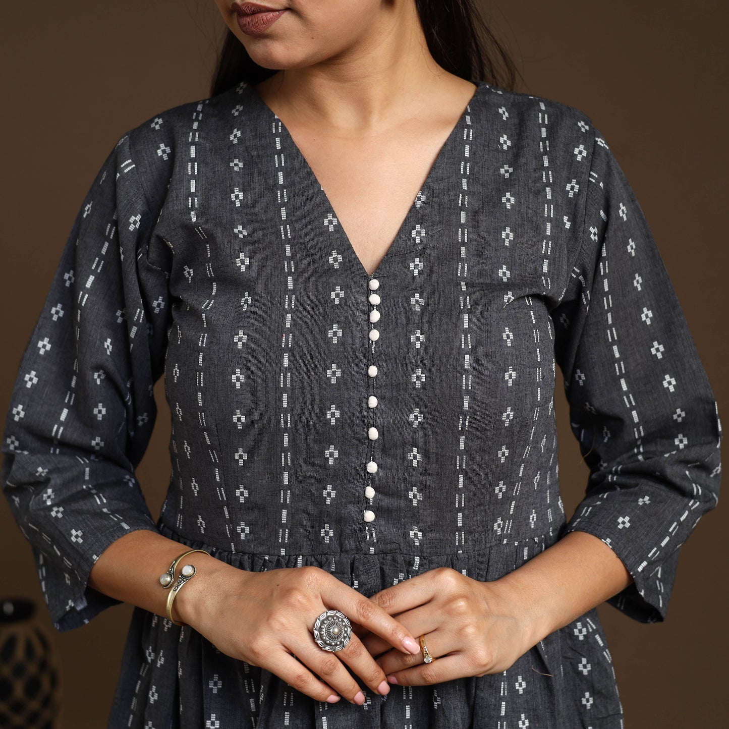 Black Flared Cotton Jacquard Kurta with Palazzo Set