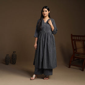  Black Flared Cotton Jacquard Kurta with Palazzo Set