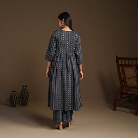  Black Flared Cotton Jacquard Kurta with Palazzo Set