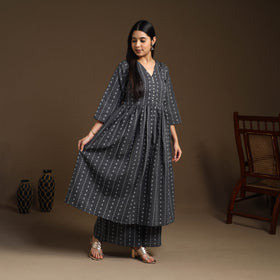 Black Flared Cotton Jacquard Kurta with Palazzo Set