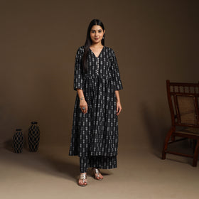  Black Flared Cotton Jacquard Kurta with Palazzo Set