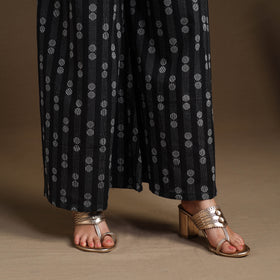  Black Flared Cotton Jacquard Kurta with Palazzo Set