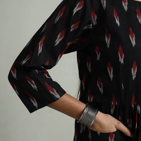  Black Flared Cotton Pochampally Ikat Dress