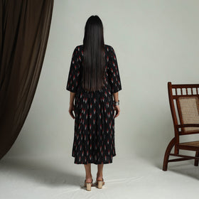  Black Flared Cotton Pochampally Ikat Dress