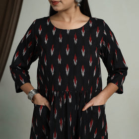  Black Flared Cotton Pochampally Ikat Dress