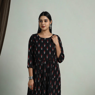 Black Flared Cotton Pochampally Ikat Long Dress Itokri Casuals COJP_JP/KUT/51/C/3/S