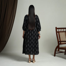  Black Flared Cotton Pochampally Ikat Dress