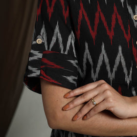  Black Flared Cotton Short Pochampally Ikat Dress