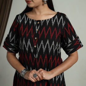  Black Flared Cotton Short Pochampally Ikat Dress