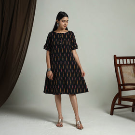  Black Flared Cotton Short Pochampally Ikat Dress