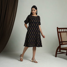 Black Flared Cotton Short Pochampally Ikat Dress