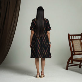  Black Flared Cotton Short Pochampally Ikat Dress