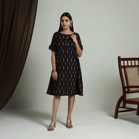  Black Flared Cotton Short Pochampally Ikat Dress
