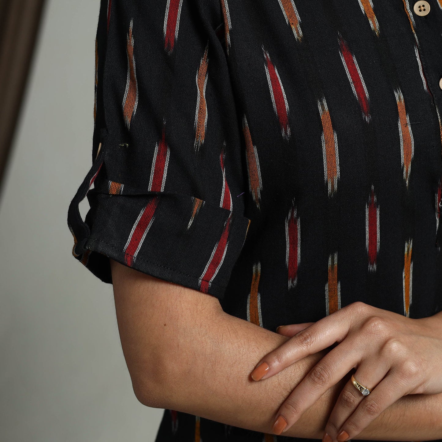  Black Flared Cotton Short Pochampally Ikat Dress