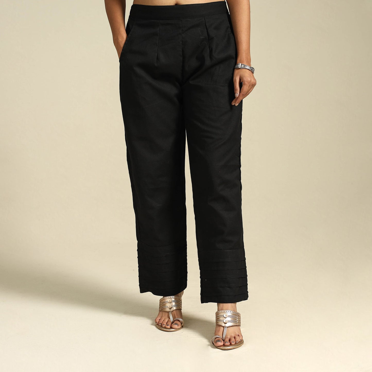Black Flex Cotton Elasticated Plain Pant