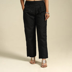 Black Flex Cotton Elasticated Plain Pant