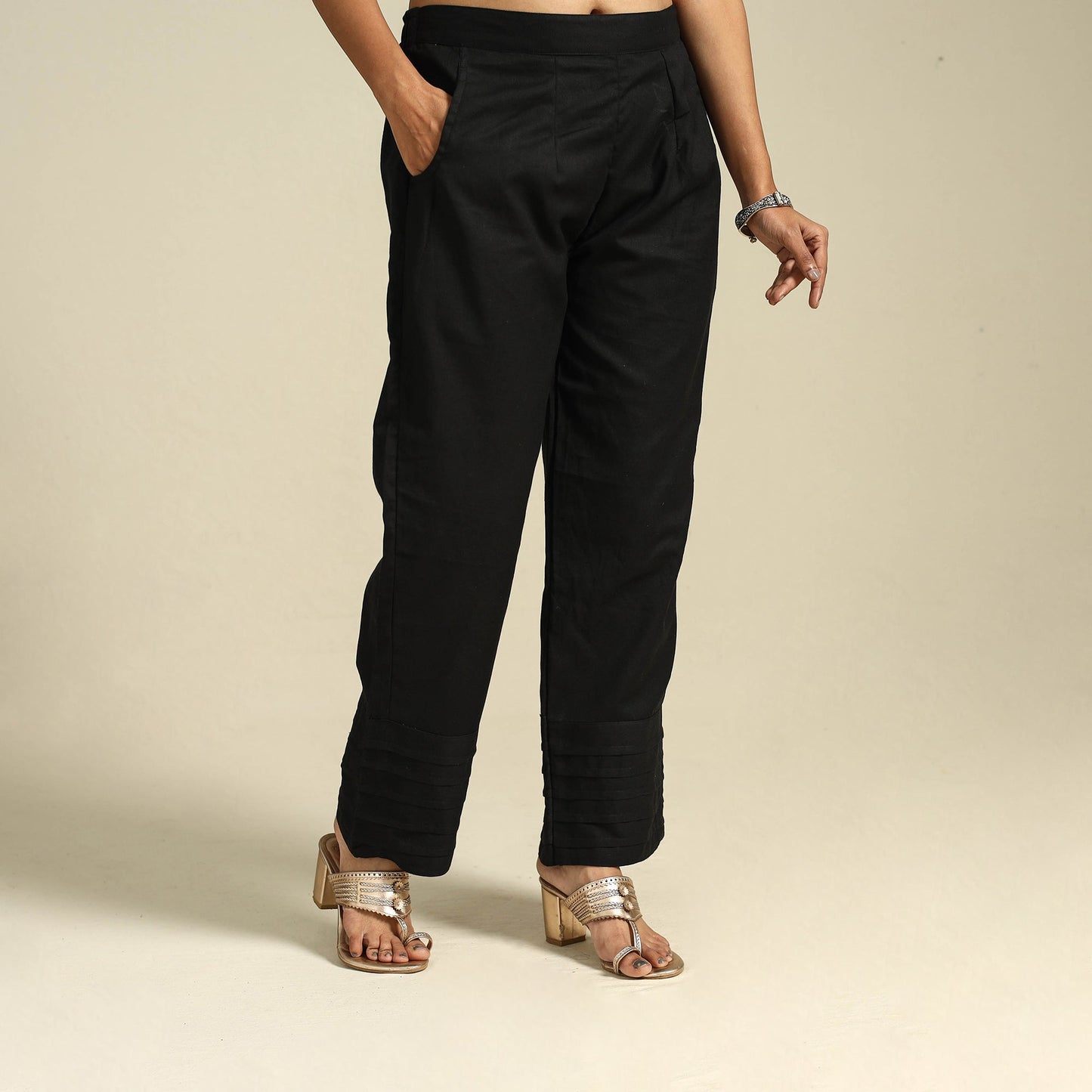 Black Flex Cotton Elasticated Plain Pant