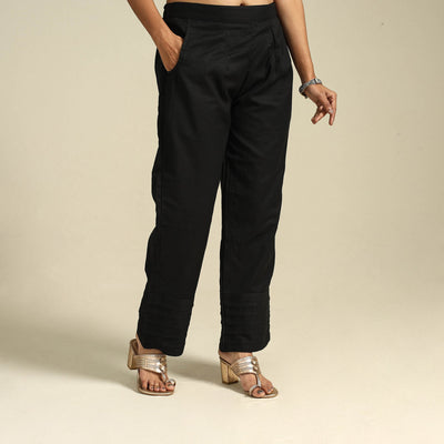 Black Flex Cotton Elasticated Plain Pant