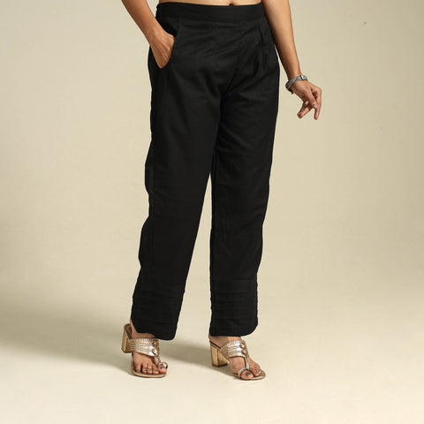Black Flex Cotton Elasticated Plain Pant