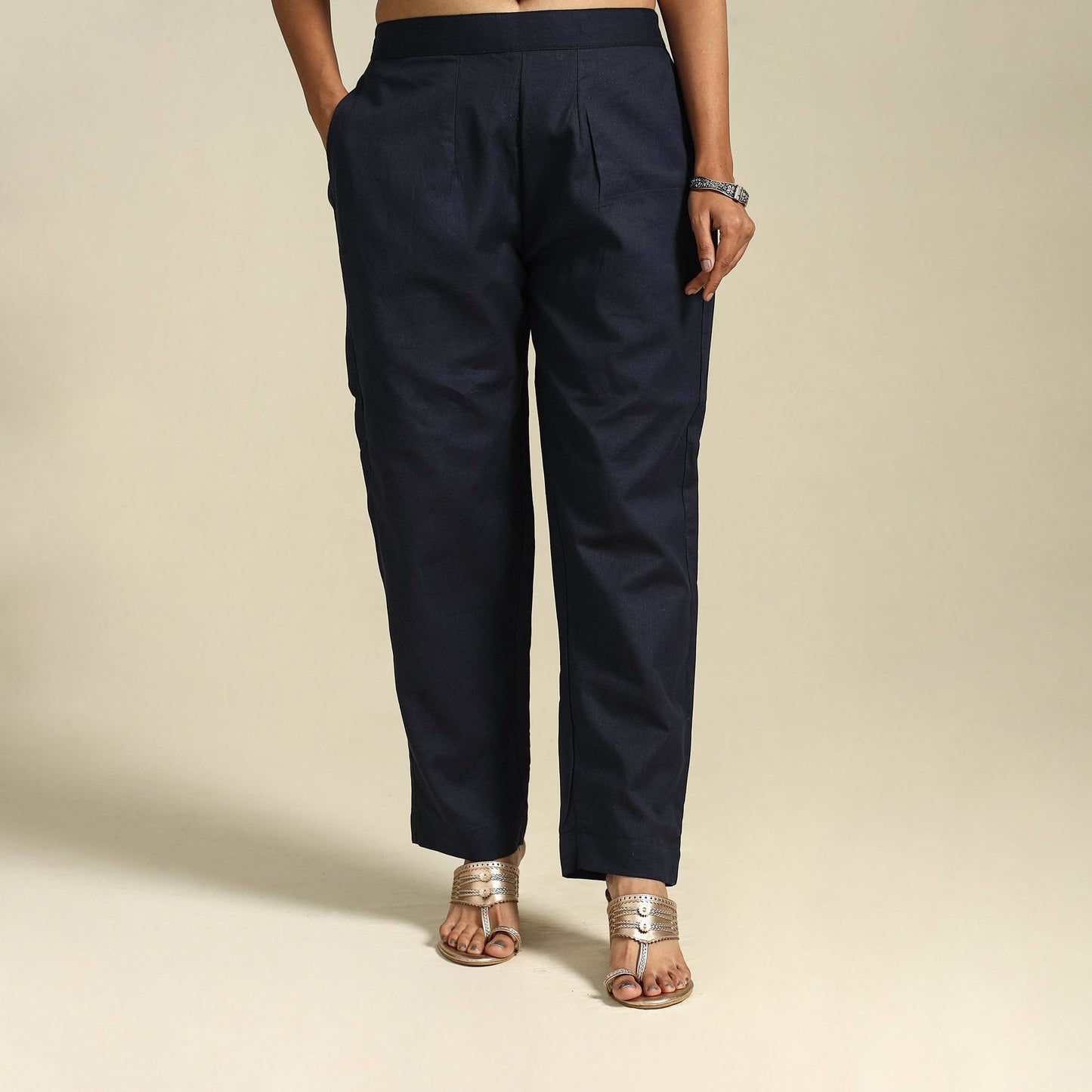 Black Flex Cotton Elasticated Plain Pant