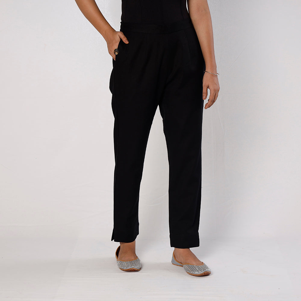 Black Flex Cotton Tapered Casual Pant