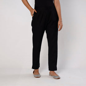 Black Flex Cotton Tapered Casual Pant
