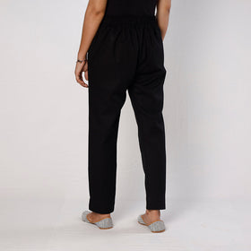 Black Flex Cotton Tapered Casual Pant
