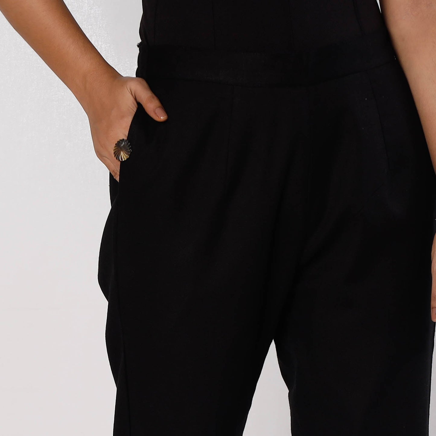 Black Flex Cotton Tapered Casual Pant