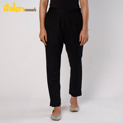 Black Flex Cotton Tapered Casual Pant