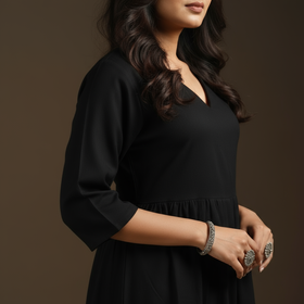 Black - flex cotton tiered plain dress 07 - handcrafted