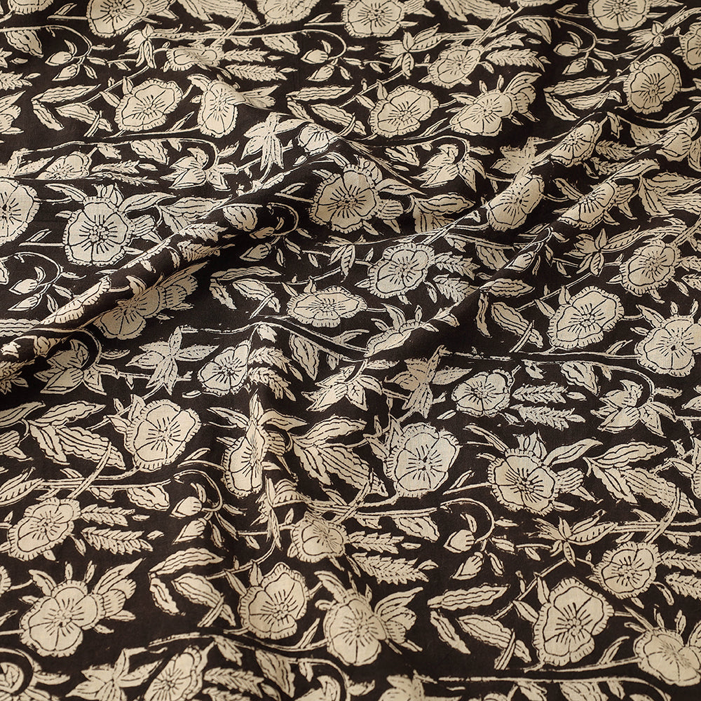 Traditional Black with Floral Clusters Bagru Print Fabric 