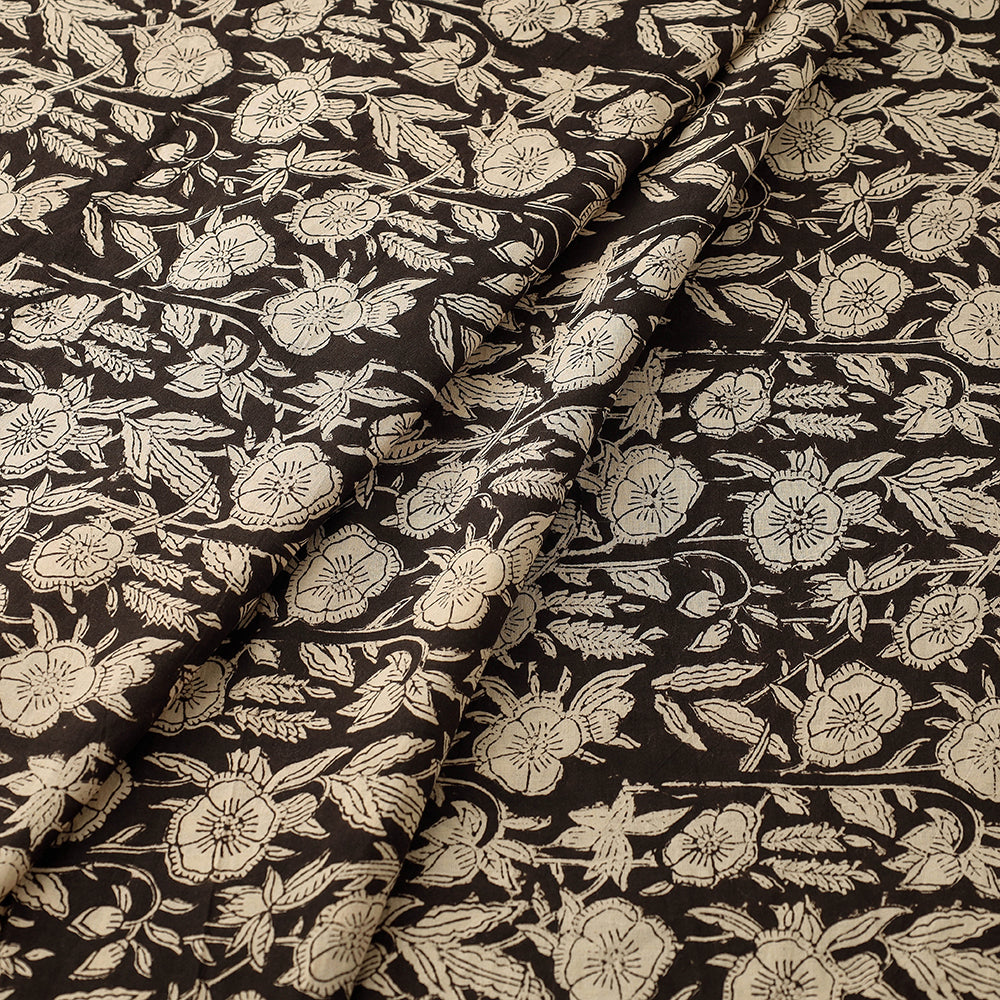Traditional Black with Floral Clusters Bagru Print Fabric 