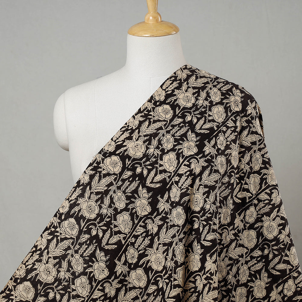 Traditional Black with Floral Clusters Bagru Print Fabric 
