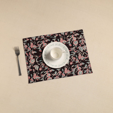  Black Floral Print Cotton Reversible Table Mat 