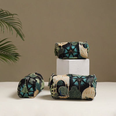 Floral hand block print quilted toiletry bags (set of 3) 17