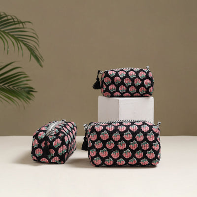 Floral hand block print quilted toiletry bags (set of 3) 20