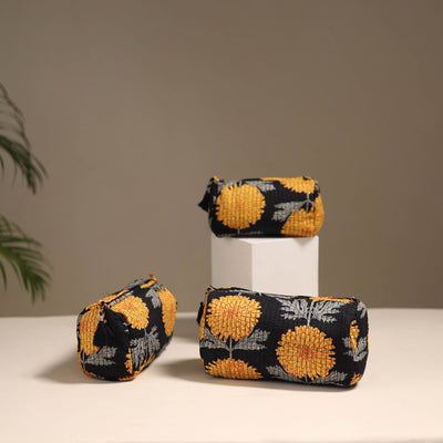 Black - floral hand quilted toiletry bags (set of 3) 15