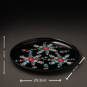  Floral Black Handpainted Enamelware Stainless Steel Plate 