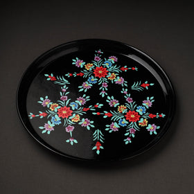  Floral Black Handpainted Enamelware Stainless Steel Plate 