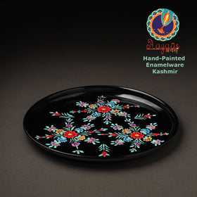  Floral Black Handpainted Enamelware Stainless Steel Plate 