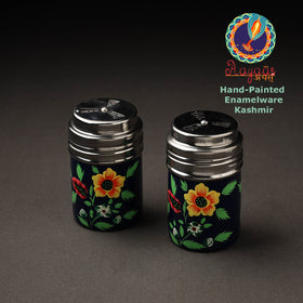 Floral Handpainted Stainless Steel Black Salt and Pepper Shaker Set