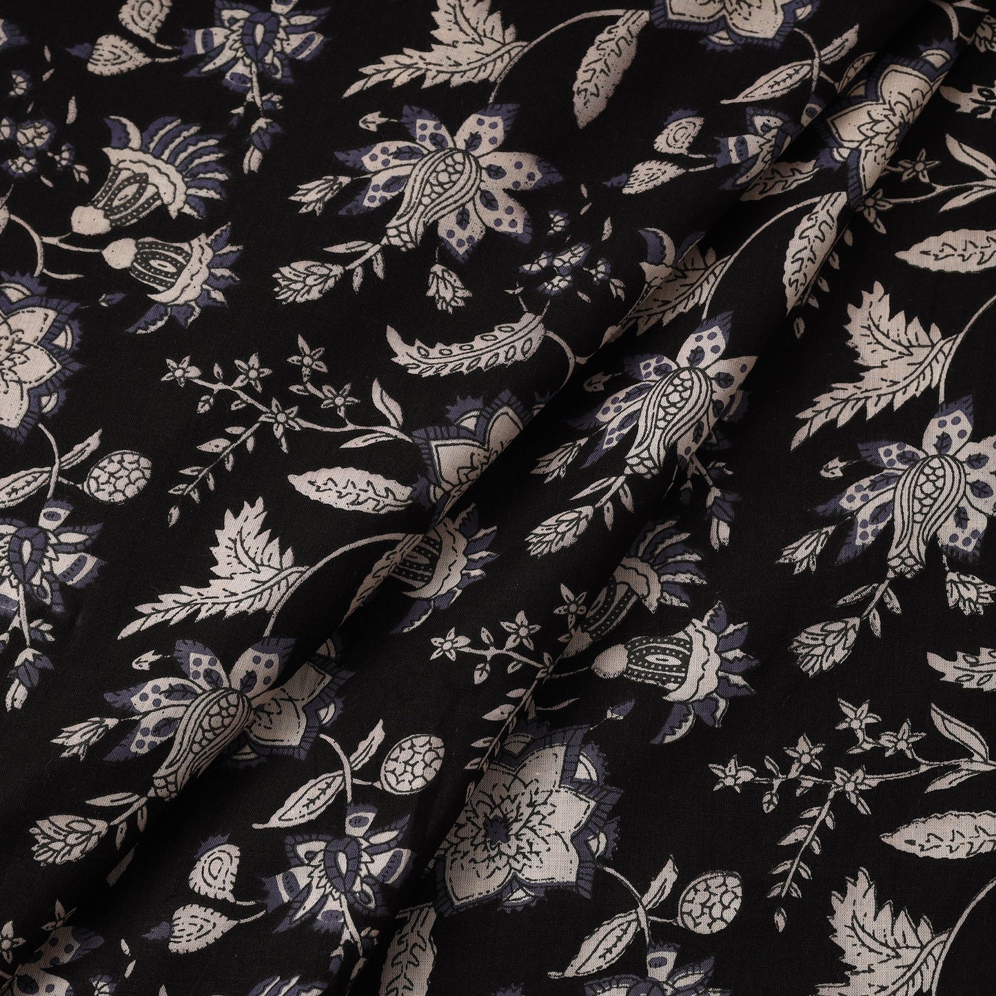 Black with Floral Jaipur Printed Cotton Fabric 
