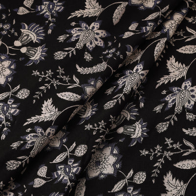  Black with Floral Jaipur Printed Cotton Fabric 