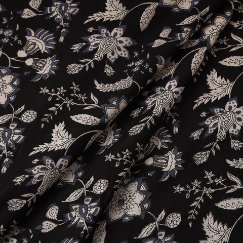  Black with Floral Jaipur Printed Cotton Fabric 