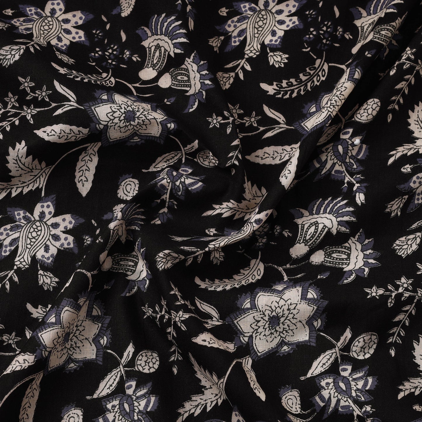  Black with Floral Jaipur Printed Cotton Fabric 