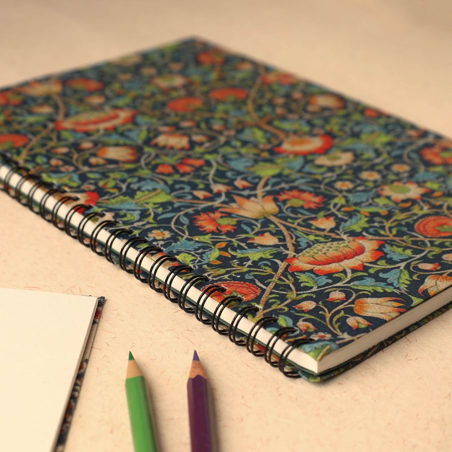 Black - floral printed handcrafted spiral notebook (10 x 7