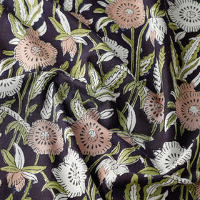 Buy Black Floral Sanganeri Block Printed Cotton Fabric Online at iTokri.com
