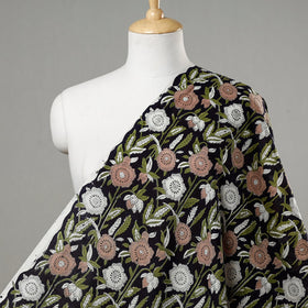 Buy Black Floral Sanganeri Block Printed Cotton Fabric Online at iTokri.com