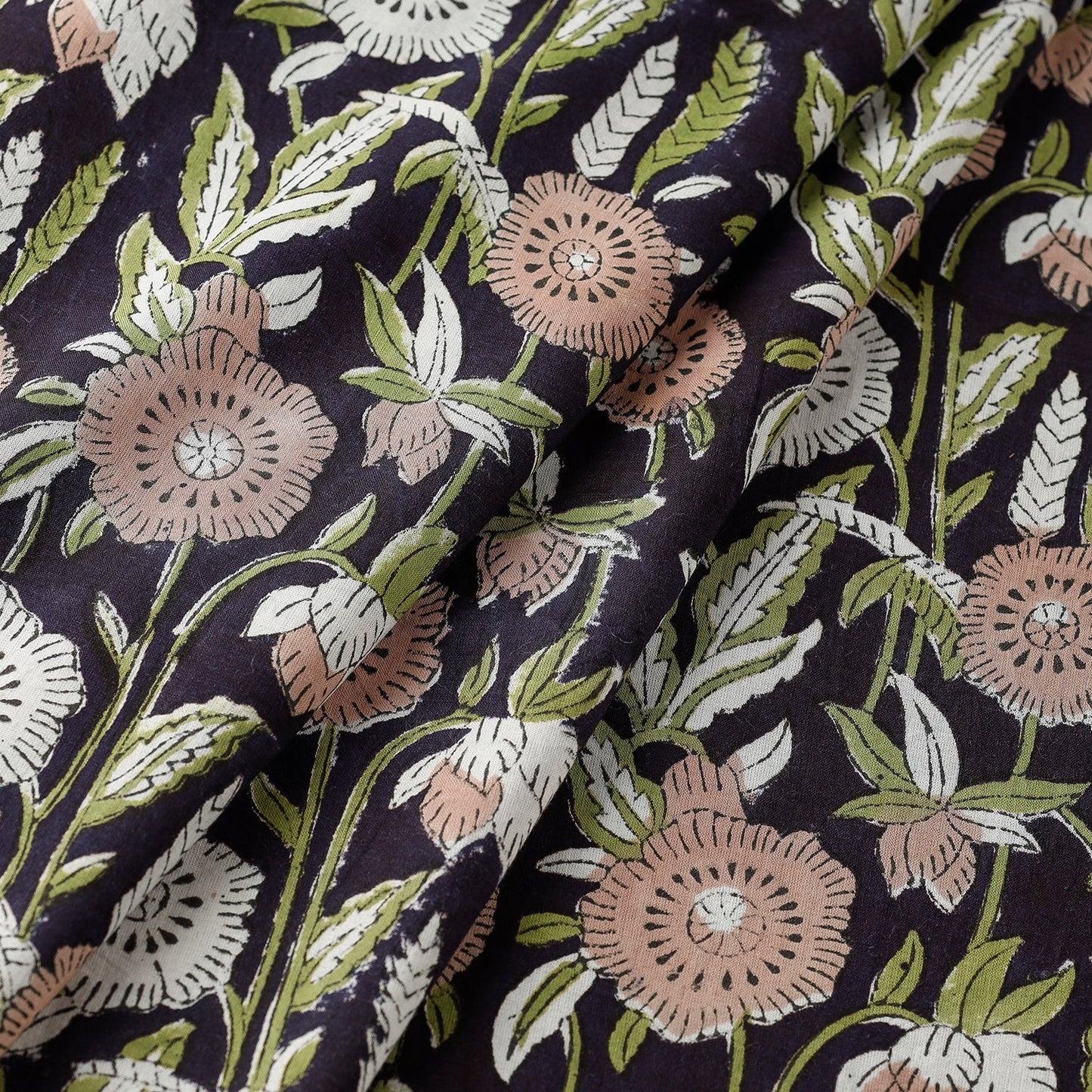 Buy Black Floral Sanganeri Block Printed Cotton Fabric Online at iTokri.com